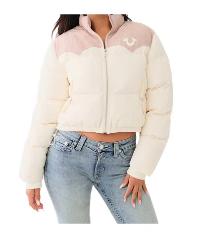 True Religion Western Zip Puffer Jacket In Nude