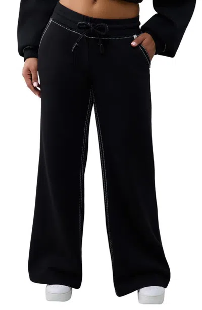 True Religion Wide Leg Cotton Blend Sweatpants In Black