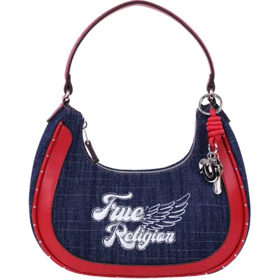 True Religion Wing Motif Denim Hobo Bag In Blue