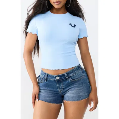 True Religion Wings Lettuce Edge Rib Baby Tee In Blue