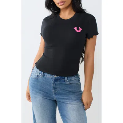 True Religion Wings Lettuce Edge Rib Baby Tee In Black