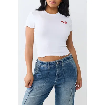 True Religion Wings Lettuce Edge Rib Baby Tee In White