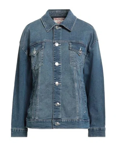 True Religion Woman Denim Outerwear Blue Size L Cotton, Polyester, Rayon, Elastane