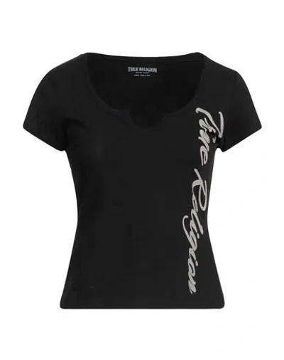 True Religion Woman T-shirt Black Size L Cotton, Elastane