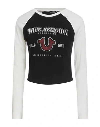 True Religion Woman T-shirt Black Size L Cotton, Elastane