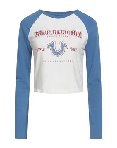 True Religion Woman T-shirt Light Blue Size L Cotton, Elastane