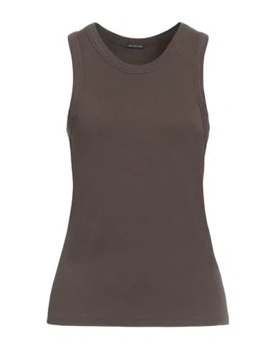 True Religion Woman Tank Top Chocolate Brown Size L Cotton, Viscose, Elastane