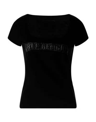 True Religion Woman T-shirt Black Size L Cotton, Polyester, Elastane