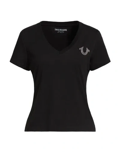 True Religion Woman T-shirt Black Size L Cotton, Polyester, Elastane In Animal Print