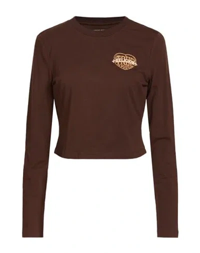 True Religion Woman T-shirt Brown Size M Cotton, Elastane In Multi