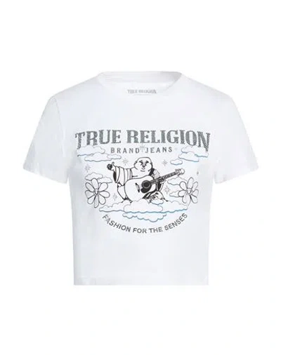 True Religion Woman T-shirt White Size L Cotton, Elastane