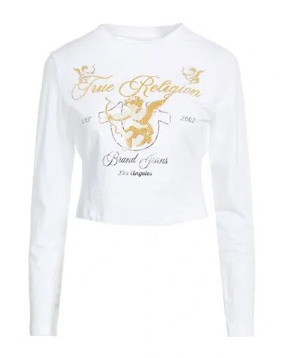 True Religion Woman T-shirt White Size L Cotton, Elastane In Multi