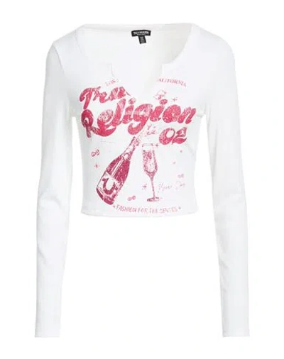 True Religion Woman T-shirt White Size L Polyester, Rayon, Elastane In Animal Print