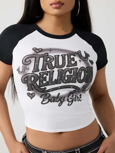 True Religion Women's Airbrush Ruched Raglan Baby T-shirt In White