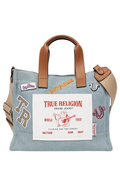 True Religion Women's Andy Denim Multi Patch Medium Tote Bag In Blue