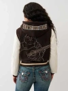True Religion Women's Embroidered Varsity Jacket In Brown