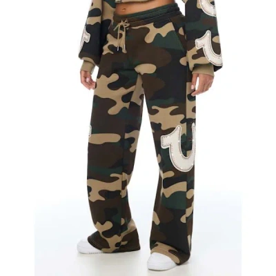 True Religion Women's Appliqu� Camo Low Rise Straight Leg Sweatpant In Green