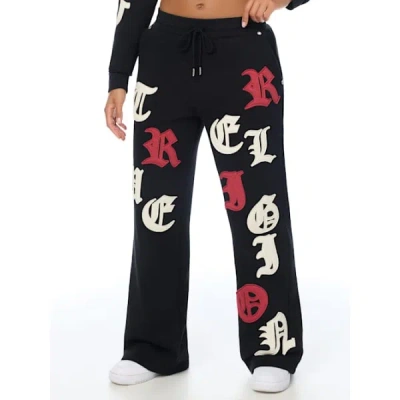 True Religion Women's Appliqu� Mid Rise Straight Leg Sweatpant In Black