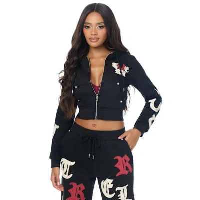 True Religion Women's Appliqu� Shrunken Zip Hoodie In Black