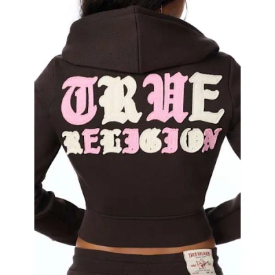 True Religion Women's Appliqu� Shrunken Zip Hoodie In Brown