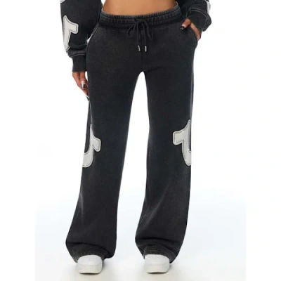 True Religion Women's Appliqu� Washed Low Rise Straight Leg Sweatpant In Black