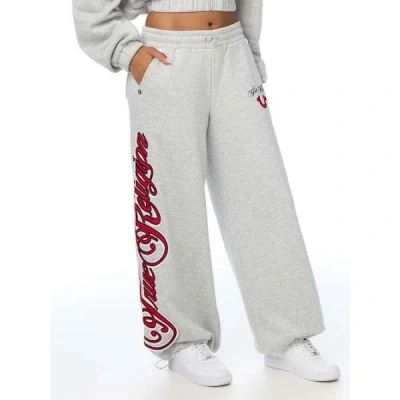 True Religion Women's Appliqu� Wide Leg Sweatpant In Grey