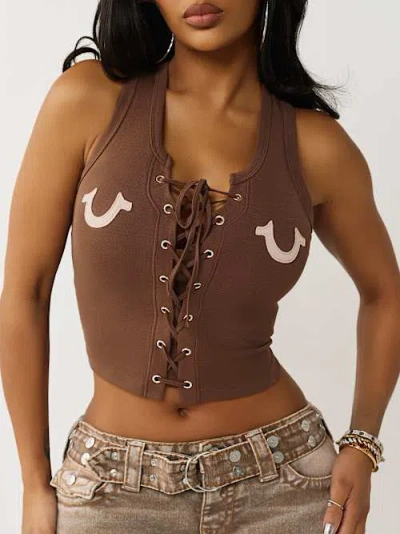 True Religion Women's Appliqué Lace-up Tank Top In Brown