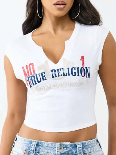 True Religion Women's Appliqué Notch T-shirt In White