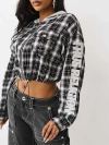 True Religion Plaid Zip Crop Hoodie In Gray