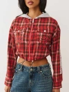 True Religion Women's Appliqué Shrunken Flannel Hoodie Top In Multi