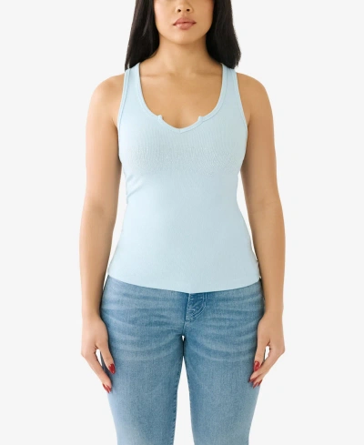 True Religion Women's Arched Logo V Notch Tank In Cool Blue