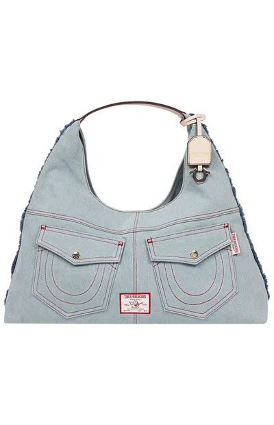 True Religion Women's Arden Contrast Stitch Denim Hobo Bag In Blue