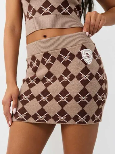 True Religion Women's Argyle Mini Sweater Skirt In Brown