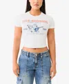 True Religion World Tour Logo Baby Tee In Optic White