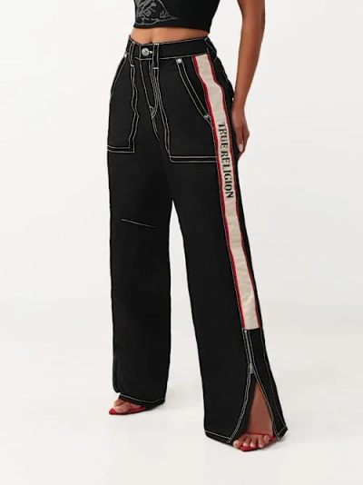 True Religion Women's Bailey Barrel Leg Nylon Pant In Black