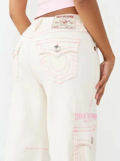 True Religion Women's Bailey Big T Flap Barrel Jean In White