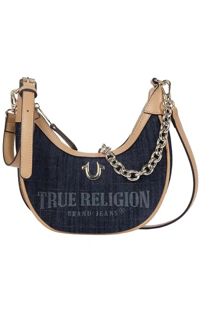 True Religion Women's Bailey Dark Denim And Faux Leather Hobo Bag In Blue