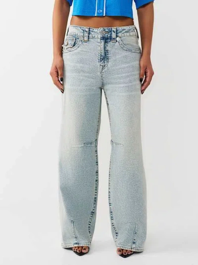 True Religion Women's Bailey Mid Rise Flap Barrel Jean In Blue
