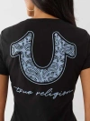 True Religion Women's Bandana Horseshoe V Neck T-shirt In Black