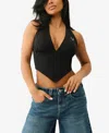 True Religion Rhinestone Stretch Cotton Crop Halter Top
