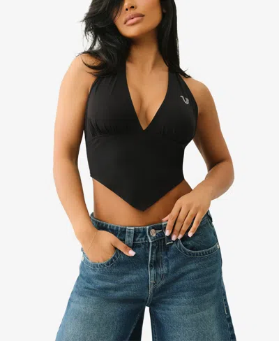True Religion Rhinestone Stretch Cotton Crop Halter Top