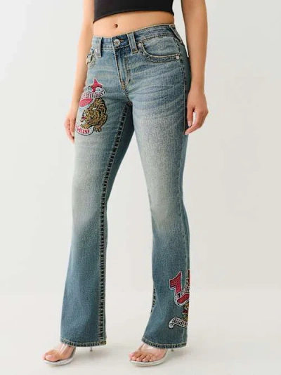 True Religion Women's Becca Crystal Tattoo Mid Rise Big T Bootcut Jean
