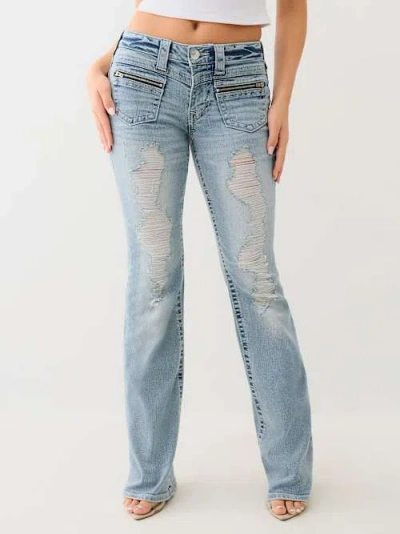 True Religion Women's Becca Distressed Zip Pocket Bootcut Jean