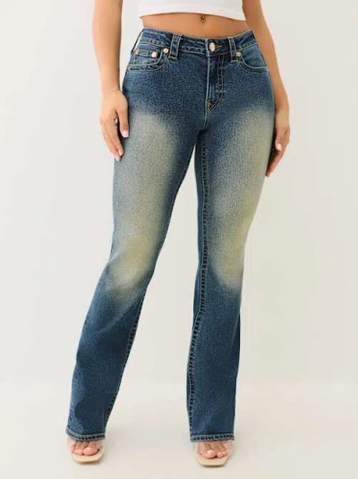 True Religion Women's Becca Glitter Spray Mid Rise Bootcut Jean