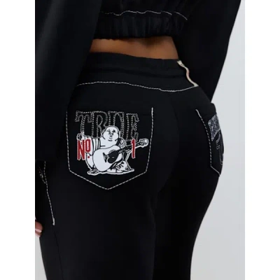 True Religion Women's Becca Low Rise Big T Cargo Bootcut Sweatpant In Black