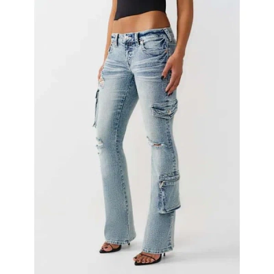 True Religion Women's Becca Low Rise Cargo Flap Bootcut Jean In Blue