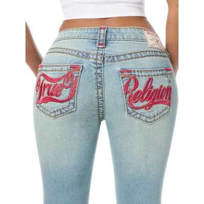 True Religion Women's Becca Low Rise Embroidered Super T Bootcut Jean In Blue