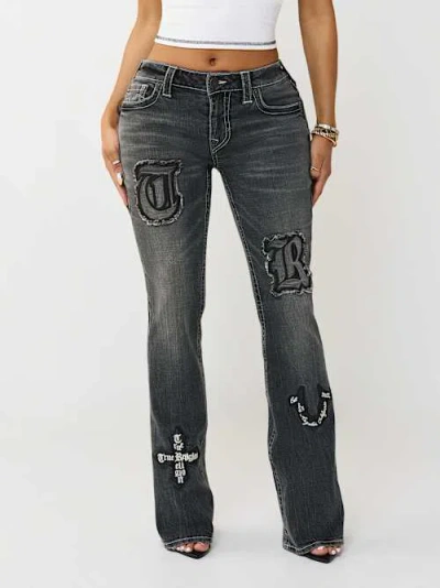 True Religion Women's Becca Mid Rise Appliqué Bootcut Jean In Black