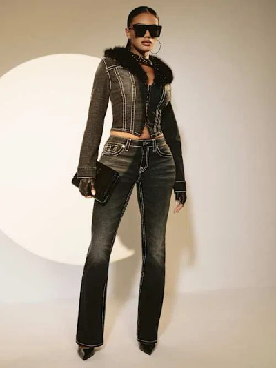 True Religion Women's Becca Mid Rise Big T Bootcut Jean In Black