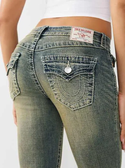 True Religion Women's Becca Mid Rise Big T Bootcut Jean In Blue
